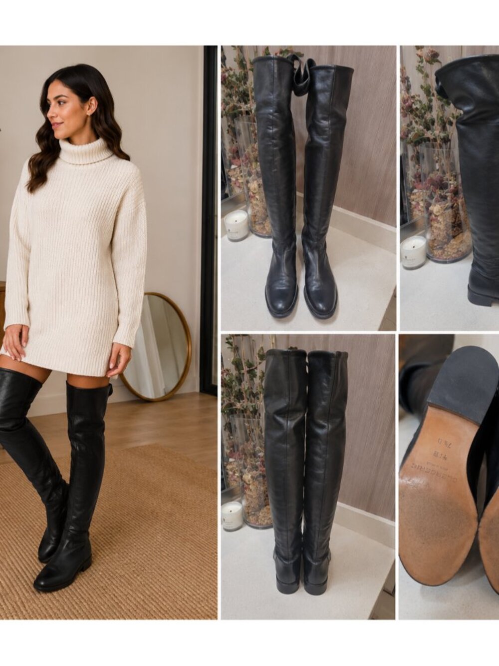 Robert Clergerie Black Leather Over The Knee Boots Size 7.5 B